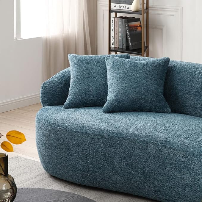 Curved Sofa Couch 86.6 3-Seater Modern Boucle Sectional Sofa Couch Comfy Cloud Upholstered 3 Seat Leisure Cushion Sofa with Pillows for Living Room Bedroom Office ApartmentNavy Blue