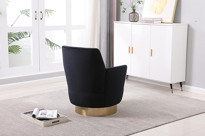 Velvet Swivel Accent Chair Set of 2 Upholstered Barrel Chair with Golden Base Comfy Round Boucle Chair 360° Swivel Armchair for Living Room Bedroom Lounge Office Nursery Sillas Para SalaBlack