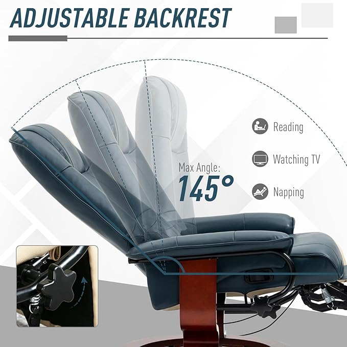 Recliner Armchair with Footrest Headrest and Swivel Base PU Upholstery Ideal for Living Room Comfort