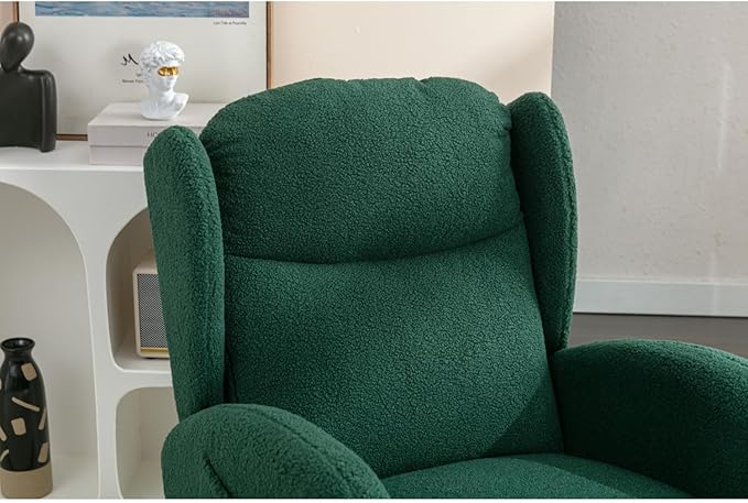 Green Teddy Fabric Rocking Chair with Wooden Legs Comfortable Armchair for Living Room Bedroom Lounging