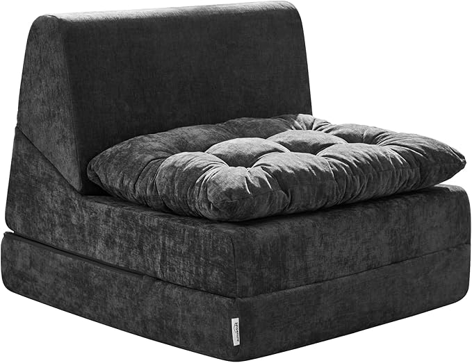 Hobestluk Sofa Couch Folding Sofa Bed Comfy Floor Lounger Convertible Sofa with Removable Cushion Couches for Small Spaces Foldable Mattress for Living Room Bedroom or Office (Chenille Grey Large)
