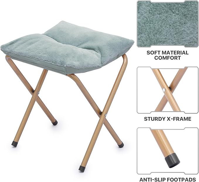 MoNiBloom Round Folding Faux Fur Saucer Chair for Bedroom Living Room Dorm Foldable Metal Frame Oversized Large Comfy Soft Lounge Lazy Cozy Moon Chair with Footrest Ottoman for Adults (Teal Blue)