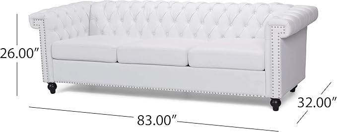 GDF Studio Tufted Chesterfield Faux Leather 3 Seater Sofa White and Dark Brown