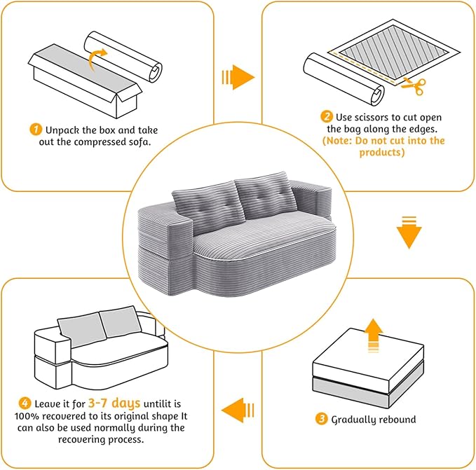 78.7 Convertible Foldable Floor CouchComfy Portable Fold Out Lounge with Functional Blanket and 2 Soft PillowsCorduroy Loveseat CouchSleep Sofa Bed for Living RoomBedroom(Light Grey)
