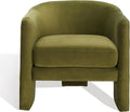SAFAVIEH Couture Collection Londyn Mid-Century Modern Olive Green Velvet Upholstered Accent Chair (Fully Assembled)