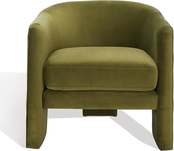 SAFAVIEH Couture Collection Londyn Mid-Century Modern Olive Green Velvet Upholstered Accent Chair (Fully Assembled)