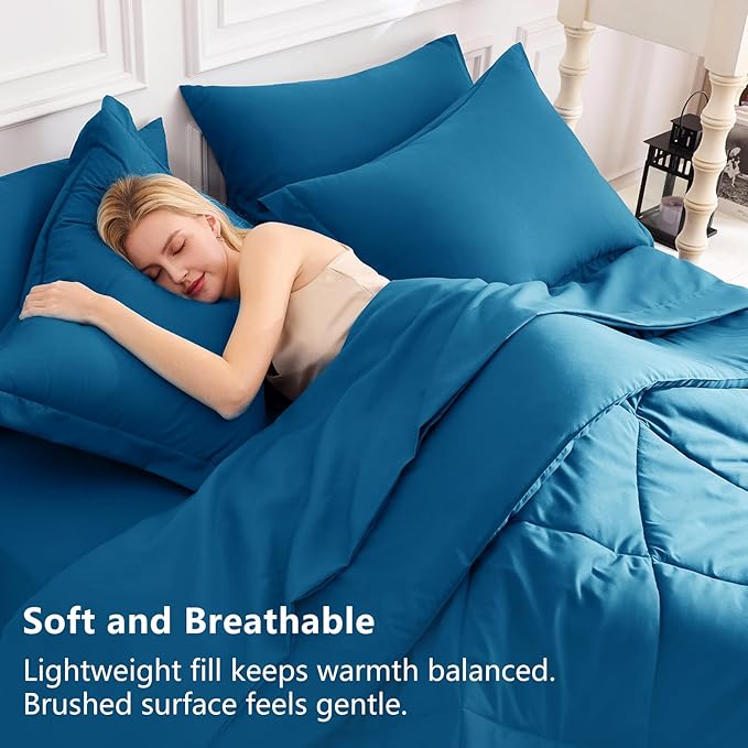 CozyLux Full Size Comforter Sets Teal - 7 Pieces Bed in a Bag Full Luxury Soft Bed Set for All Seasons Bedding Set with Down Alternative Comforter Sheets Pillowcases &amp Shams