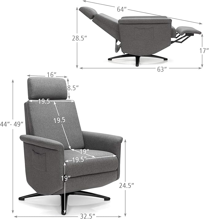 Giantex Recliner Chair with Vibration Massage 360 Degree Swivel Reclining Sofa Chair Adjustable Headrest &amp Footrest Ergonomic Recliner Chair with Side Pocket &amp Remote Control for Living Roo