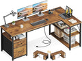 AODK 55 inch L Shaped Computer Desk with Drawers Reversible Computer Desk with Storage Shelves Home Office Desk with Built-in Power Outlet Rustic Brown