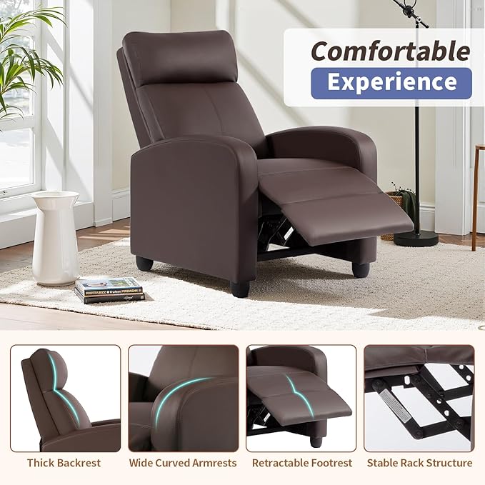 BestMassage | Recliner Chair | with 2 Point Massage Function | Leather Dark Brown | with Lumbar Support Adjustable Push Back Footrest &amp Padded Seat | Easy Assembly | for Living Room Home Theatr