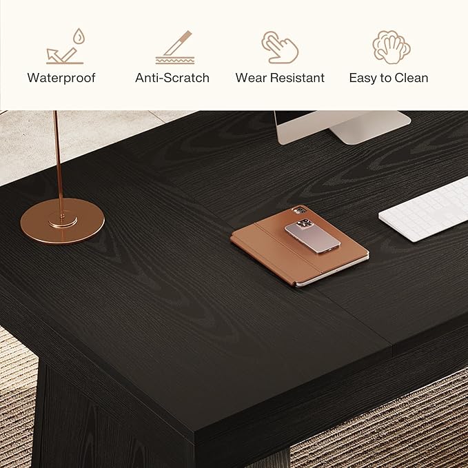 Tribesigns 55-Inch Executive Desk Thick Wood Office Computer Desk with Double Pedestal Modern Minimalist Workstations Writing Table Conference Table Furniture for Home Office Black