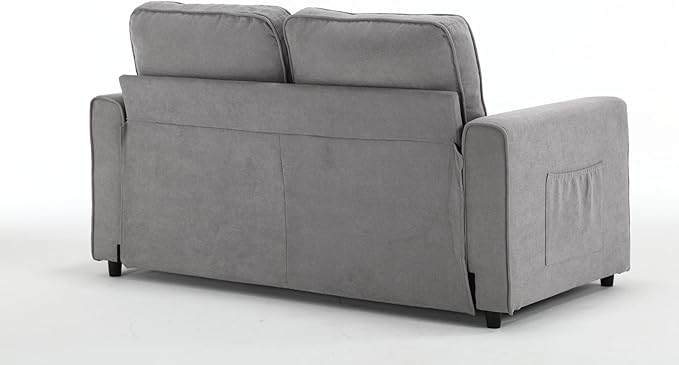 ERYE 55-Inch Loveseat Sofa with Pull Out Sleeper Couch Bed 3-in-1 Convertible Sleeper Sofabed W/Side Storage Pockets Modern 3 Fold Tufted Upholstered Pull Out Sofa Bed for Living Room Bedroom