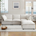 Oversized Modern Sectional Sofa Extra-Deep L-Shape Linen Fabric Cloud Couch Sectional with 5 Pillows Convertible Ottoman Freely Combinable Sofa for Living Rooms Apartments Offices (Beige 4 Seat)