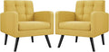 Yaheetech Mid-Century Accent Chairs Modern Upholstered Living Room Chair Cozy Armchair Button Tufted Back and Wood Legs for Bedroom/Office/Cafe Set of 2 Yellow