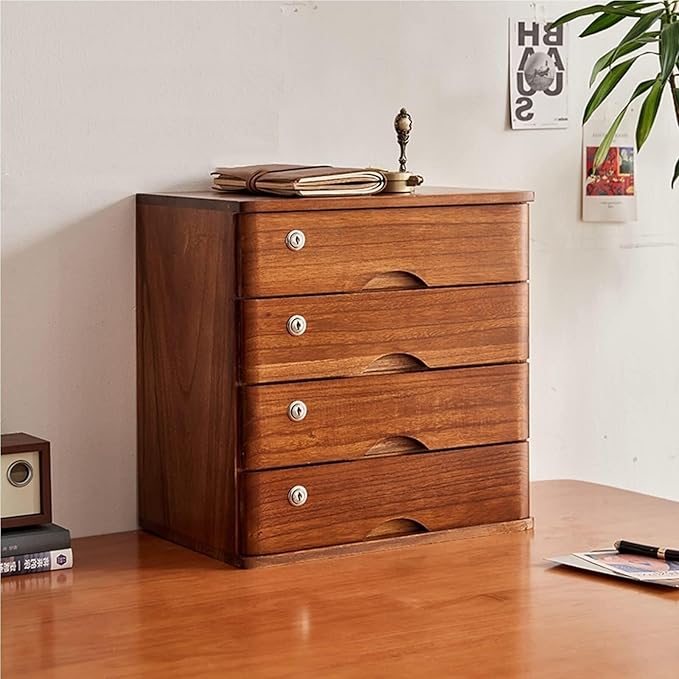 JIIPOREGJ Wooden Desktop Storage Box with Drawers - Sturdy File Cabinet Lockable Monitor Riser Chest of for Home/OfficeA-4 Drawer(D4 Drawer)