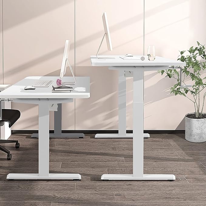 Tangkula Hand Crank Stand Up Desk Frame Manual Height Adjustable Standing Workstation with Foldable Crank Handle Cable Management Tray Headphone Hook Ergonomic Sit Stand Desk Frame for Home Office