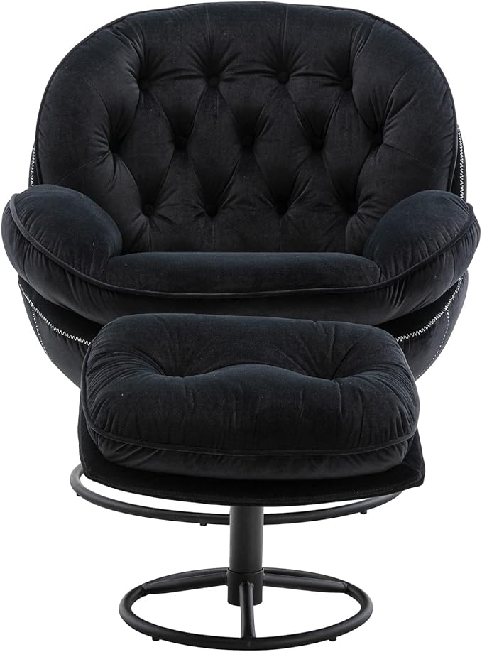 Accent Chair TV Chair Living Room Chair with Ottoman Black