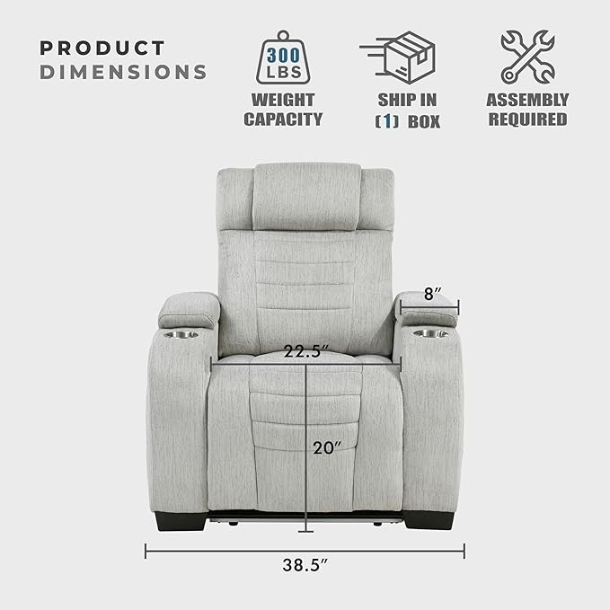 Lexicon Wall Hugger Manual Reclining Chair Microfiber Manual Recliner with Cup Holders/Hidden Arm Storage/LED Base Lighting Home Theater Seating for Living Room Light Gray