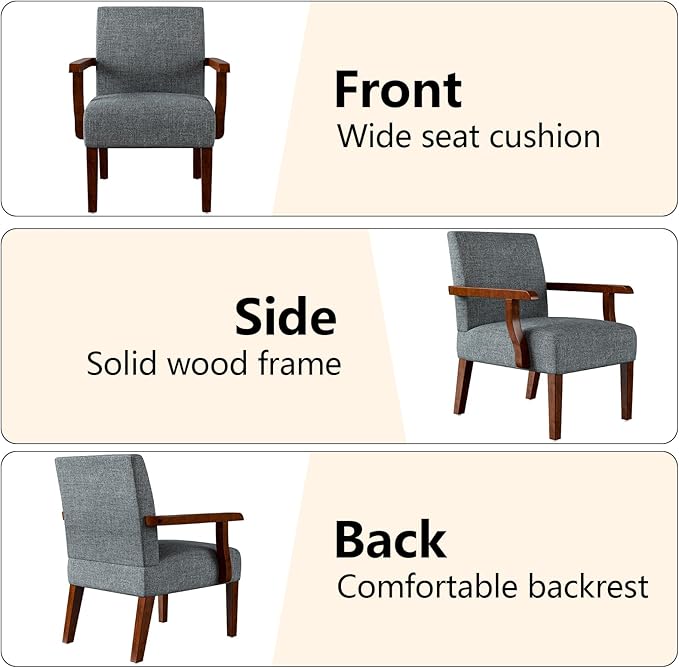 2PCS Accent Chairs with Table Set Fabric Upholstered Modern Accent Armchair Wood Frame Wide Corner Chair with Round Side Table for Small Space (Grey)