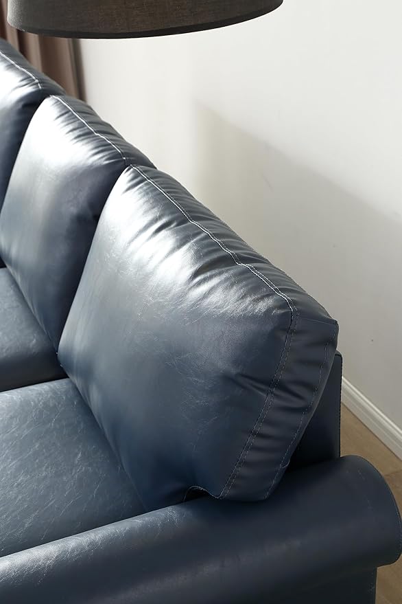 Faux Leather Sofa Set of 2: Love Seat +3 Seat Couch Underseat Storage Classic Sofa Elegance Rolled Armrests Nailhead Trim Wood Legs Classic Living Room Accent 2+3 Seat-Navy Blue