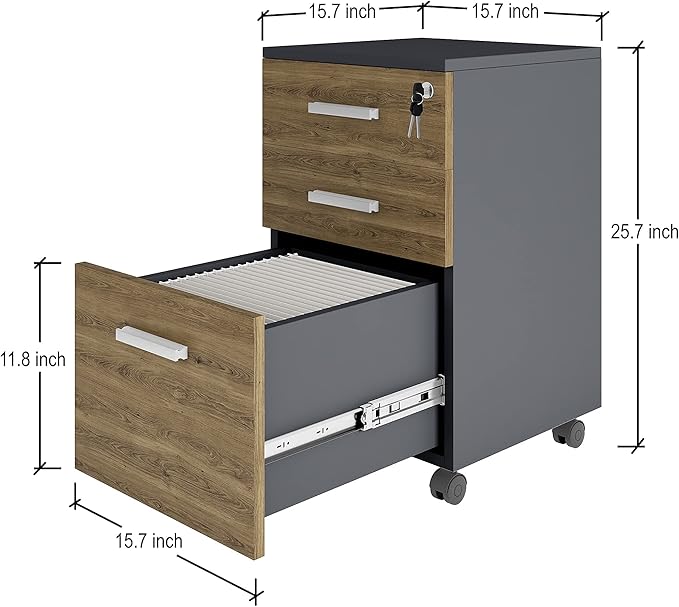 Modern Design Lazio File Cabinet Filing Cabinets for Home Office Drawers for Under Desk Locking 3 Drawer Rolling Wood Filing Cabinet with Lock Walnut and Black by Crafts and Comfort