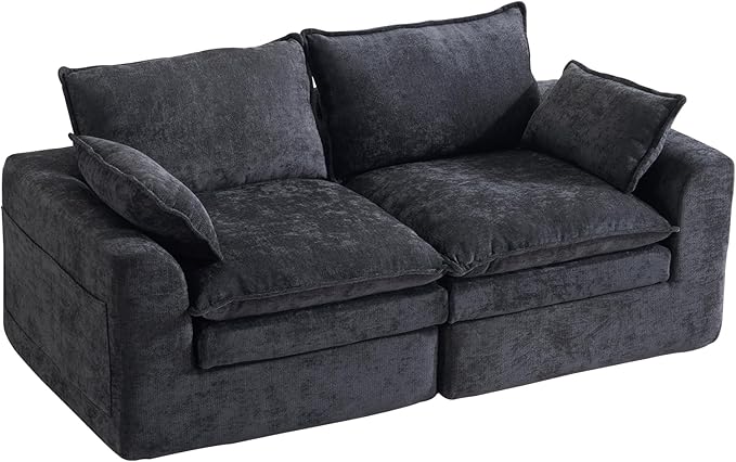 Modular Sectional Sofa80 Loveseat Boneless Couch with Deep SeatUpholstered Cloud Couch with Side PocketsNo Assembly RequiredChenilleBlack