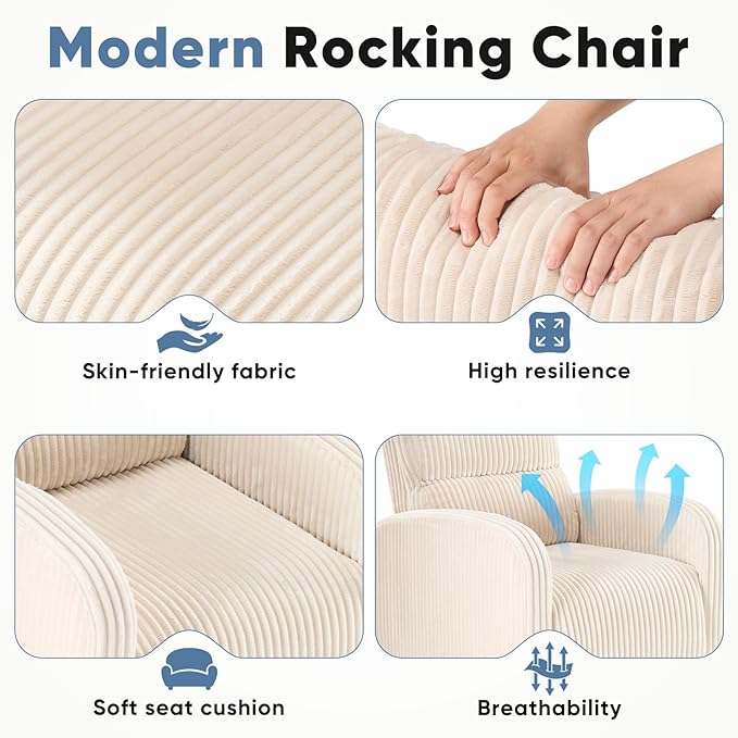 DUMOS 360°Swivel Nursery Chair Comfy Chair for Bedroom Rocking Chair with Thickened Seat Cushion High Back Sofa Chairs for Living Room Nursery Room and Reading Room Beige