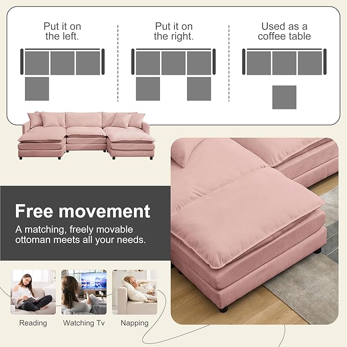 Modular Sectional Sofa Convertible U Shaped Cloud Couch with Memory Foam Comfy Modular Sofa with Ottomans Chenille Fabric for Living Room