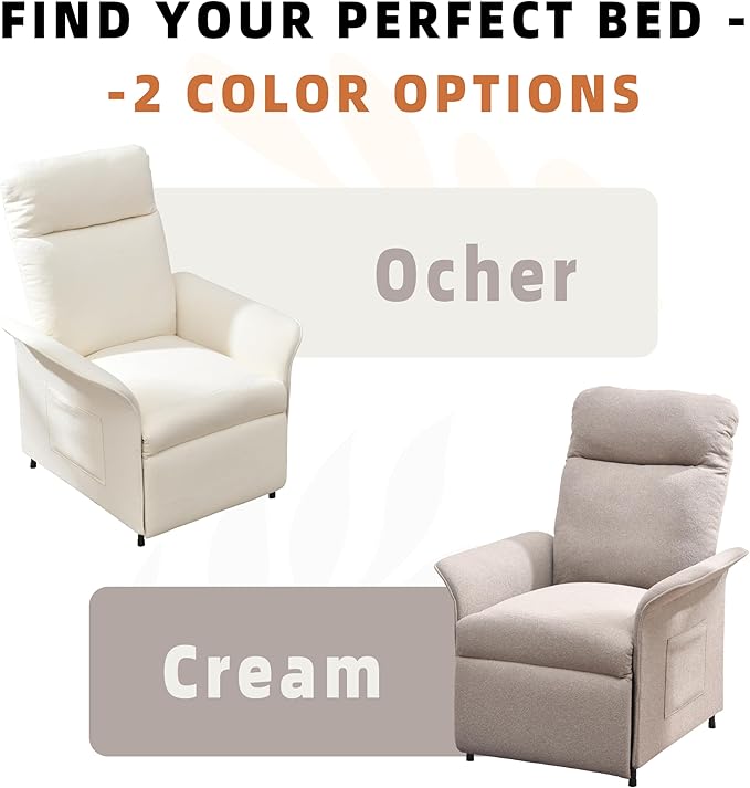Power Recliner Chair Adjustable Electric Recliner Chairs for Adults Sleeper Sofa Bed with Remote Control &amp Side Pocket Linen Upholstered Chair for Living Room/Bedroom Easy Assembly Beige