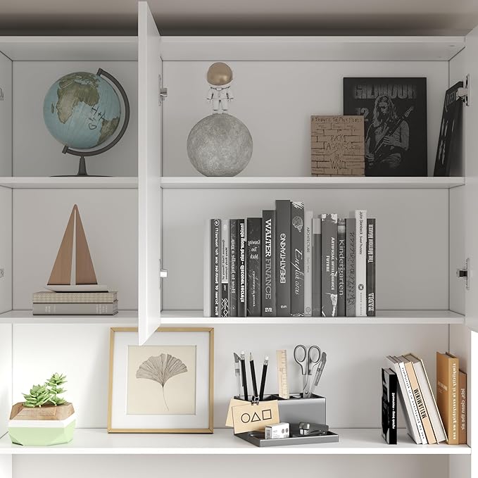 White Computer Desk with Storage for 2 People Modern Large Home Office Desk Writing Desk with Storage Shelves &amp Drawers Freestanding Workstation with Bookshelf for Office 94.5 W