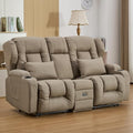 IPKIG 68 Loveseat Recliner Sofa - 3 Seater Reclining Sofa with Flip Middle Backrest Versatile Power Outlet Storage Drawer Cup Holders Lumbar Pillows Manual Recliner (Khaki 68 Loveseat)