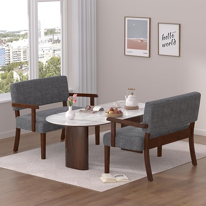 Accent Chair 2 Seat Upholstered Reading Leisure Chair Bench with Solid Wood Frame (Gray)