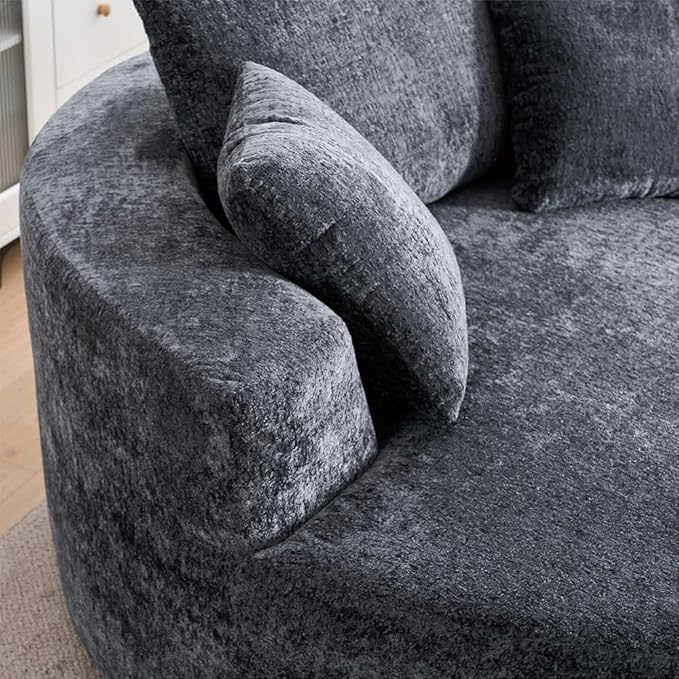 KEIKI Oversized 360 Degree Swivel Chair Large Barrel Chairs Upholstered Round Swivel Chair Chenille Single Sofa Armchair Sleeper Chair for Living Room Lounge Gray