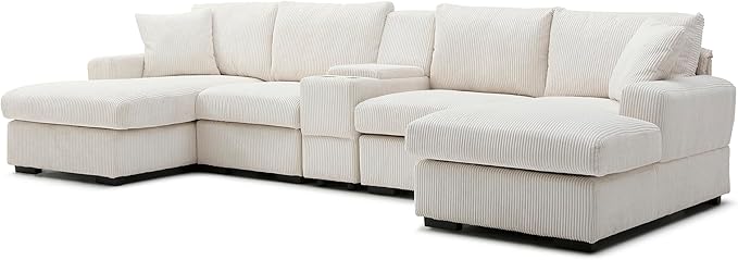 U-Shaped Sectional Cloud Sofa with Storage Console and Cupholders 126-Inch U-Shaped Symmetrical Corduroy Sectional Couch W/2 Chaise LoungesUSB-C Ports &amp 2 Pillows