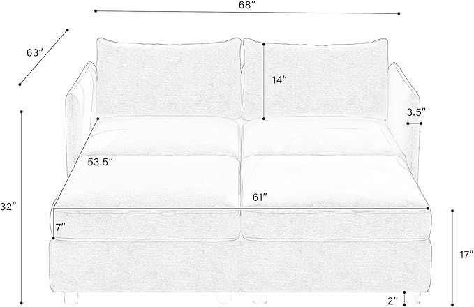 Loveseat Modular Storage Sectional Sofa Customizable Seating Group Sofa&ampCouch Convertible Lounge Sleeper Chaise Daybed with Movable Seat and Ottomans Chenille Upholstered Sofa Couch for Living Ro
