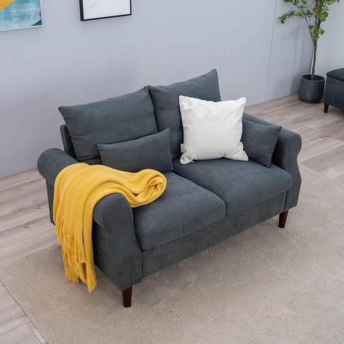 Panana 2 Seater SofaModern Design Rolled Armrest Upholstered Gray Linen Fabric Love Seat Couch150 x 80 x 80 cm (Gray 2 Seater)