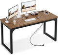 Computer Desk with Power Outlets 55 Inch Large Home Office Desk with Deeper &amp Thicker Desktop Modern Gaming Desk Study Writing Work Desk Metal Frame Rustic Brown
