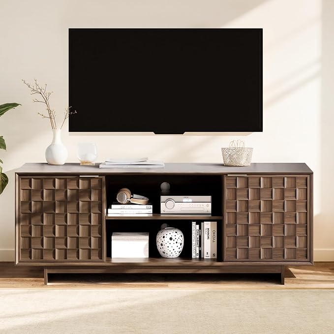 COLAMY TV Stand with Two Doors Entertainment Center 59 with Adjustable Shelves and Storage Mid-Century Modern TV Stand for 50/55/65 inch TV Media Console Cabinet for Living Room Bedroom Walnut