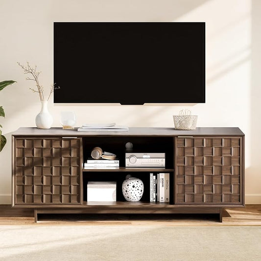 COLAMY TV Stand with Two Doors Entertainment Center 59 with Adjustable Shelves and Storage Mid-Century Modern TV Stand for 50/55/65 inch TV Media Console Cabinet for Living Room Bedroom Walnut