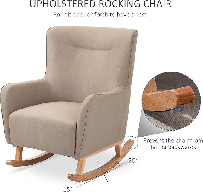 HOMCOM Modern Rocking Chair Sofa Armchair Modern Accent Chair with Thick Padding Winged Back for Living Room or Bedroom Greige