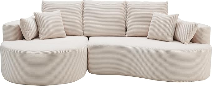 Merax 106 Fabric Cloud Curved Sofa 2 Piece Sectional Sofa with Chaise and 7 Pillows for Living Room Apartment Bedroom Full-Compressed No Assembly Required (Whitecap Gray)