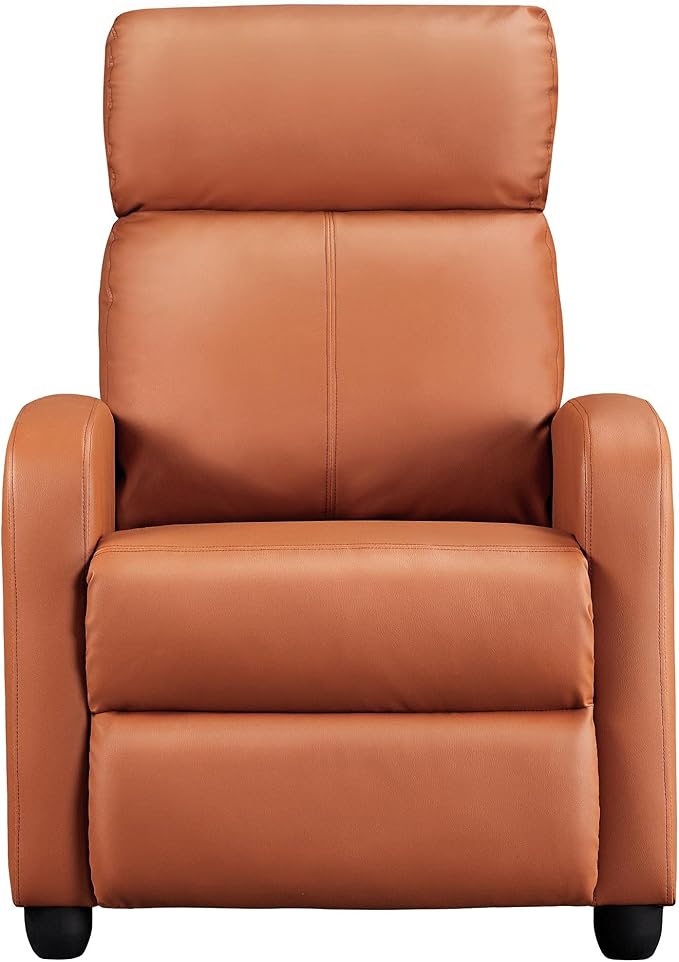Yaheetech Home Theater Seating Faux Leather Recliner Chair Modern Single Living Room Reclining Sofa with Pocket Spring Tan