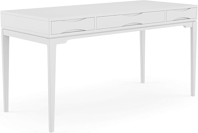 SIMPLIHOME Harper Desk - 60 Inch Wide Solid Wood Writing Desk in White Mid-Century Modern Home Office Computer Table for Workspace or Study with 2 Drawers and Flip-Down Keyboard Tray