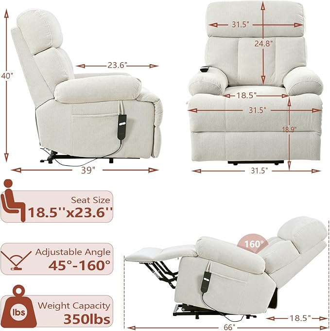 cinkehome Small Power Lift Recliner Chair for Elderly Electric Lift Chairs Easy Remote Wide Footrest Side Pockets Soft Snowflake Fleece Beige