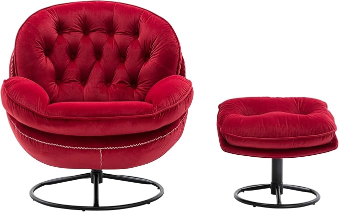 Accent Chair TV Chair Living Room Chair with Ottoman Dark RED