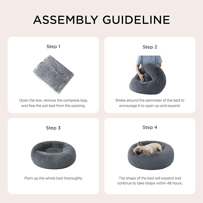 Bedsure Calming Dog Bed for Small Medium Dogs - Donut Washable Medium Pet Bed 27 inches Anti-Slip Round Fluffy Plush Faux Fur Cat Bed Dark Grey