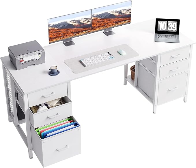 ODK 63 inch Computer Desk with File Drawers Cabinet Modern Office Desk with Large Storage for Home Office Study Gaming White