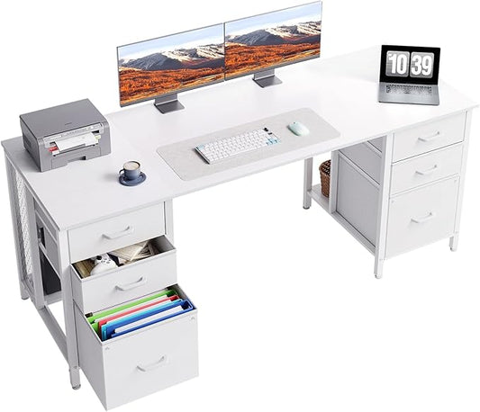 ODK 63 inch Computer Desk with File Drawers Cabinet Modern Office Desk with Large Storage for Home Office Study Gaming White