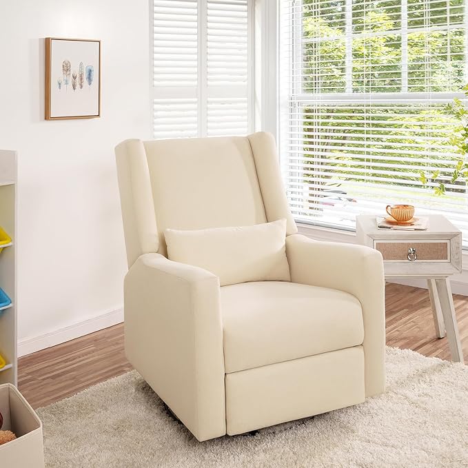 Naomi Home Tanya Luxury Motion Recliner Chair Cream – Plush Upholstered Glider Rocker with USB Charging Swivel and Lumbar Support for Nursery Comfort 275 lbs Capacity