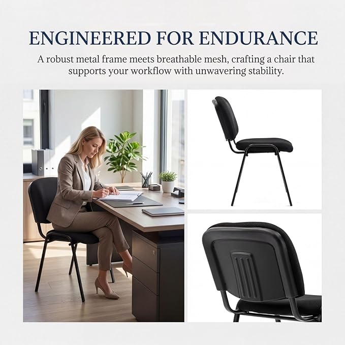 Stackable Mesh Office Chairs Set of 5 Armless Conference Room Chairs No Wheels Waiting Room Guest Chairs with Metal Frame for Reception Training Meeting Event Black